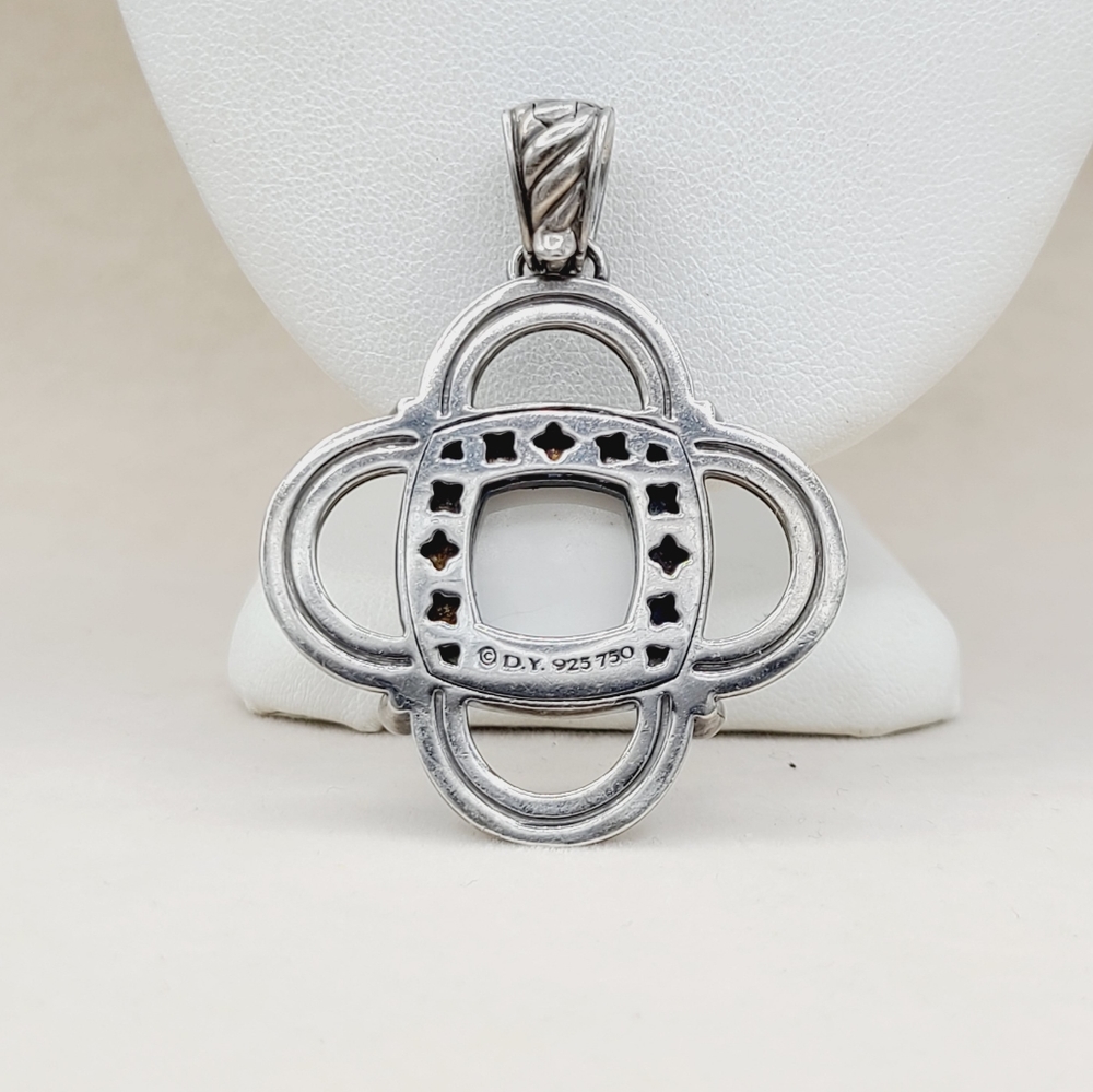 David Yurman Renaissance White Agate Diamond Pendant Enhancer With Gold - Picture 15 of 16